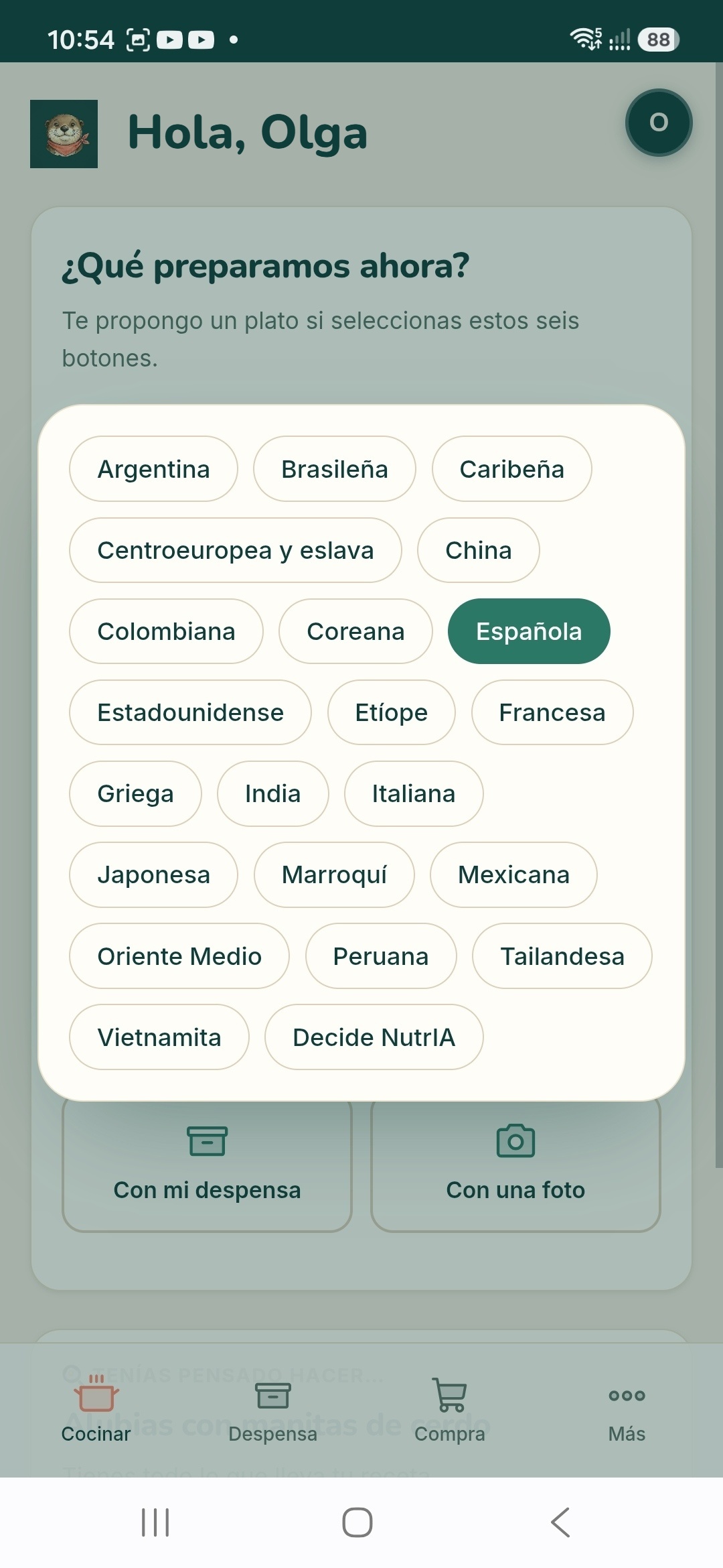 Selector de cocinas del mundo en NutrIA: 21 cocinas más Decide NutrIA